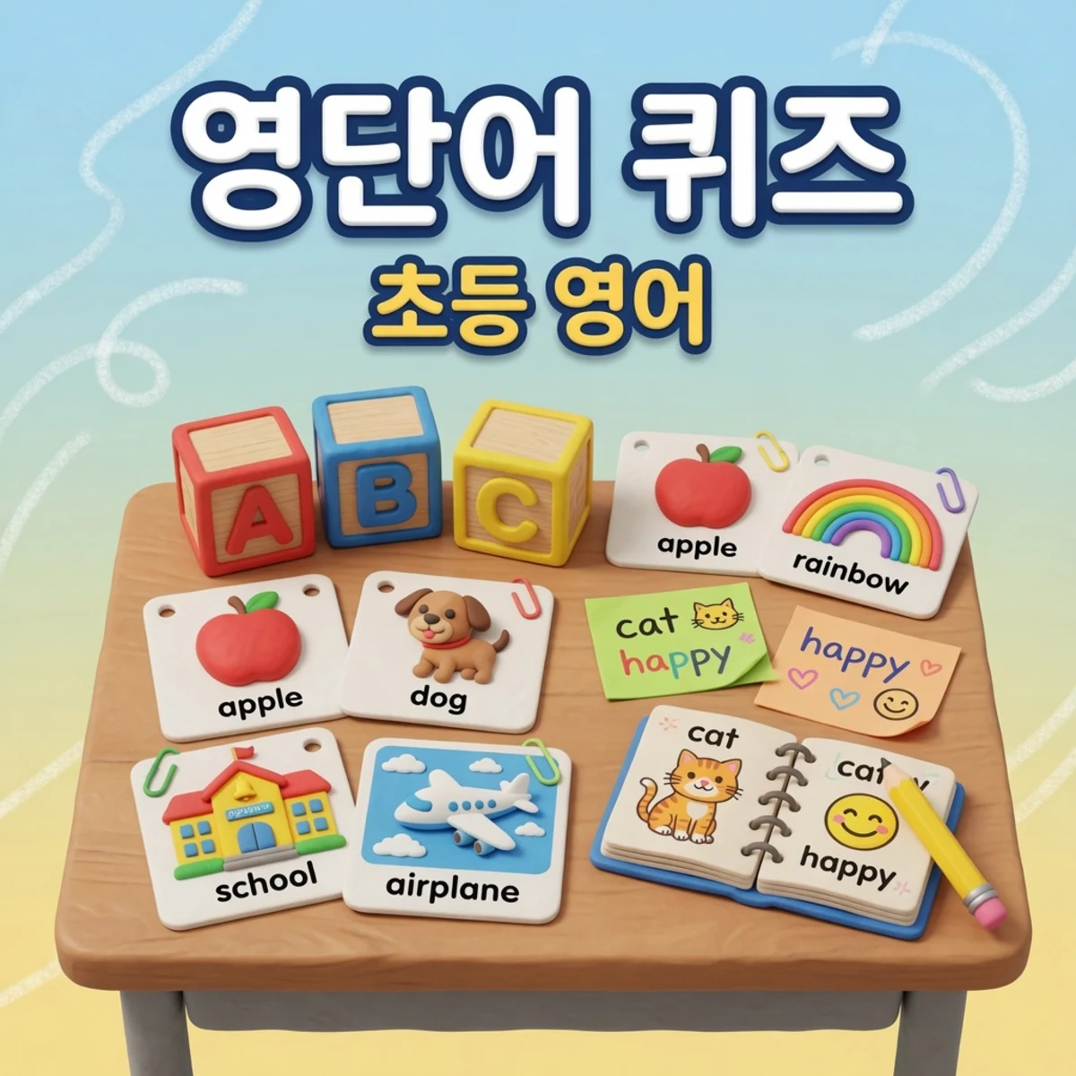초등 필수 영단어 첫걸음 퀴즈 — 뜻 맞히기 & 스펠링