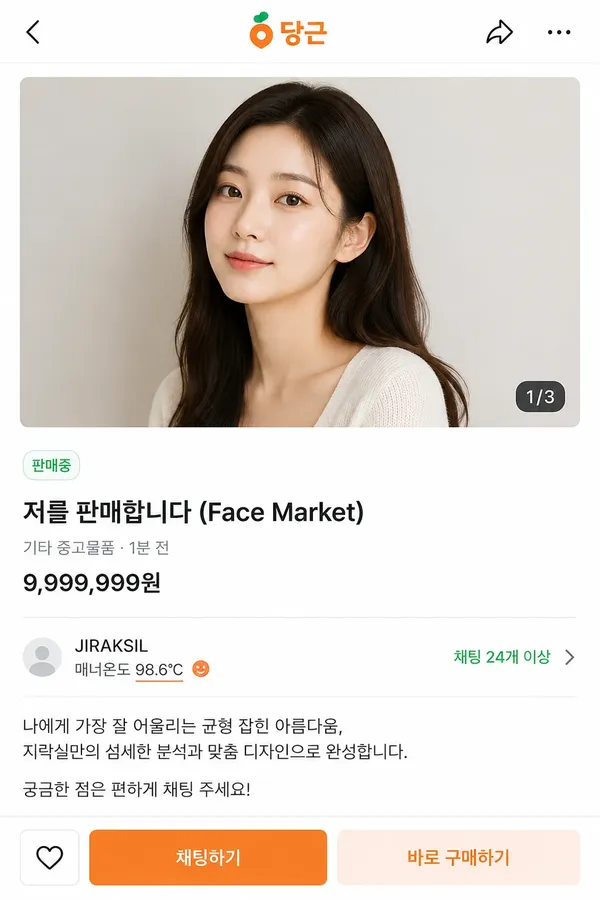 AI 당근마켓 얼굴 시세 - 내 얼굴 중고로 올리면 얼마? (당근 감성 팩폭)